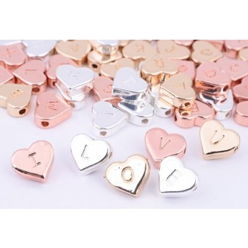 10MM Rose Gold Silver 26 A-Z Engraved Letters Heart Pendant Charms Jewelry Making Accessories 130PCS