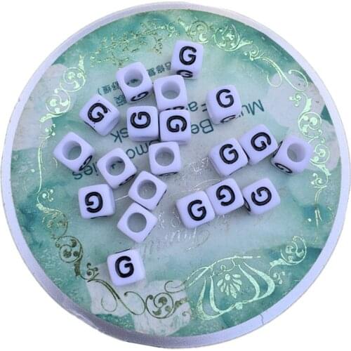 Free Shipping 100pcs/lot 6*6MM Cube Square Letters Beads Single Black Initial G Printing Plastic Acrylic Letter Spacer Beads