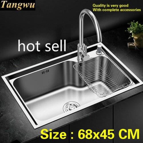 Free shipping Household luxury kitchen single trough sink wash the dishes food-grade 304 stainless steel hot sell 680x450 MM