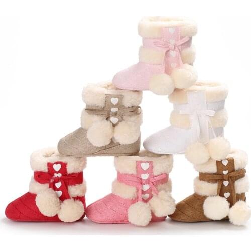 KIDSUN 2021 Winter Snow Boots Baby booties Warm Fluff Indoor Cottton Soft Rubber Sole Infant Newborn Toddler Baby Shoes 0-18M