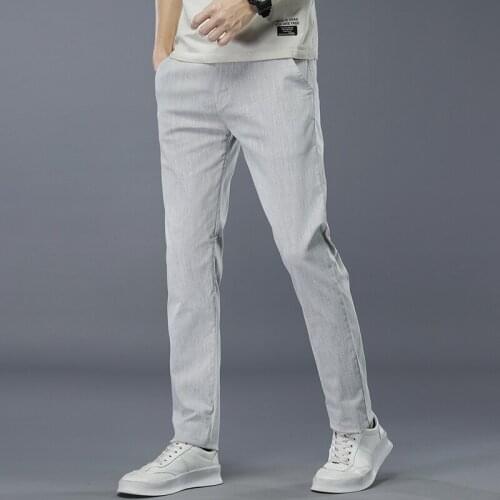 Mens Light Grey Slim Fit Casual Pants 2021 Autumn New Fashion Business Elasticity Solid Color Trousers Male Lake Blue Black
