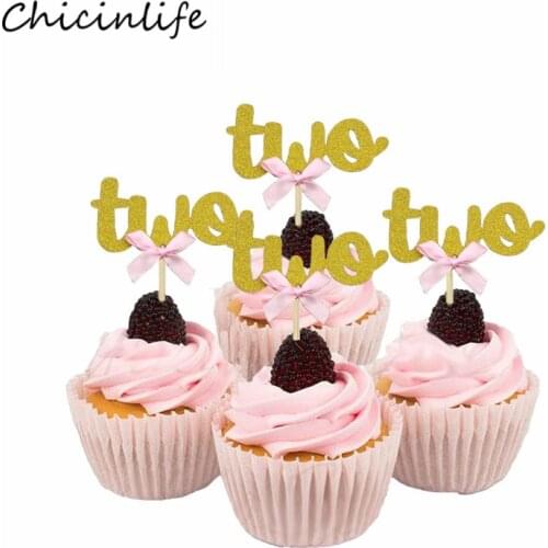 Chicinlife 10Pcs Two Cupcake Toppers 2nd Birthday Party Decoration 2 Cupcake Topper Drink Straw Anniversary Birthday Supplies