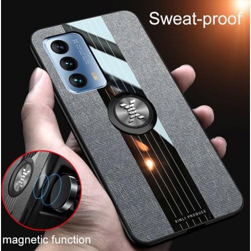 For Meizu 18 Case Metal Ring Holder Fabric Cloth Texture Hard Cover Soft Frame Phone Case For Meizu 18 Pro Funda Coque