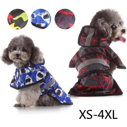 Large Dog Graffiti Camouflage Shark Raincoat Pet Waterproof Clothes Rain Jacket Poncho Hoodies with Reflective Strip Slicker