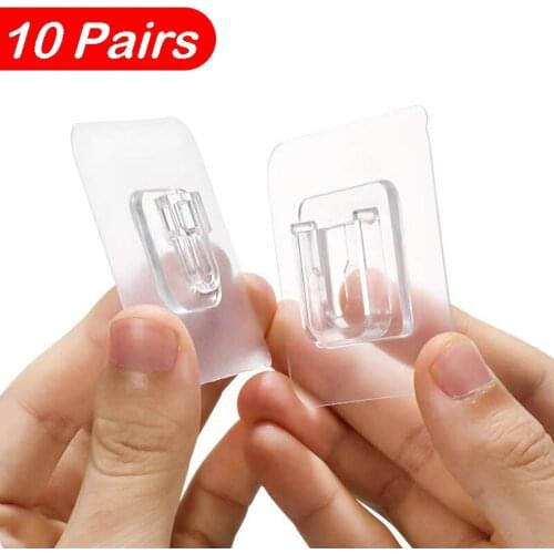 5/10 Pairs Double Sided Adhesive Wall Hooks Hanger Strong Transparent Suction Cup Sucker Kitchen Bathroom Wall Storage Holder