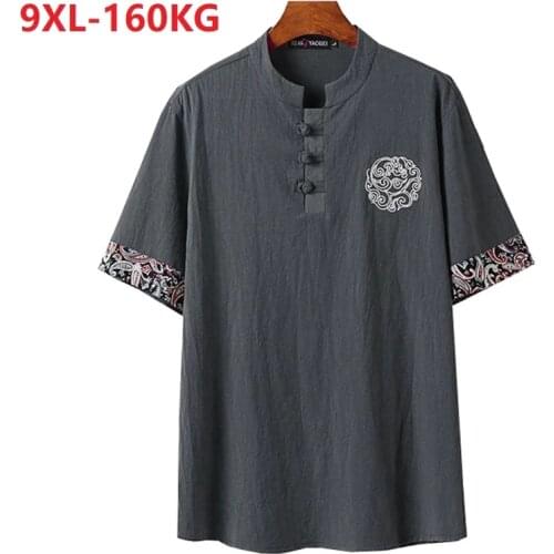Summer Men linen cotton sleep tops Tshirt Short Sleeve plus size 8XL 9XL home wear sleep wear floral tees Breathable tees 68 70