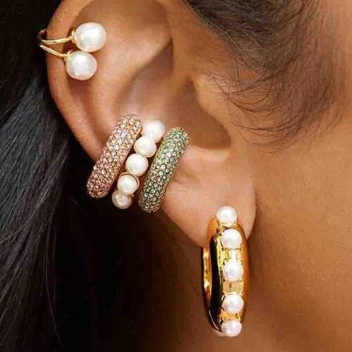 Hot Sale Pearl Zircon Clip on Earrings Ear Cuffs Stackable Earrings for Women NO Pierced Cartilage Earring Earcuffs Accessories