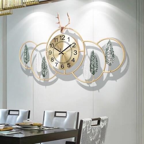 Living Room Luxury Wall Clock European Style Modern Digital Clock Wall Hanging Creative Home Decoration Golden Iron Mute Clock