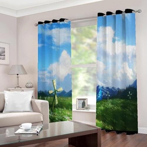 Creative Photo Idyllic flowers windmill Photo Window Curtains Polyester Fabric For living room Bedroom Blackout Drapes Decor