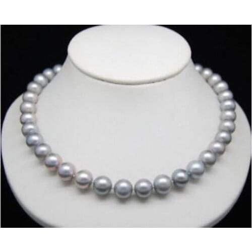 18" AAA ROUND 9-10MM PERFECT GRAY PEARL NECKLACE