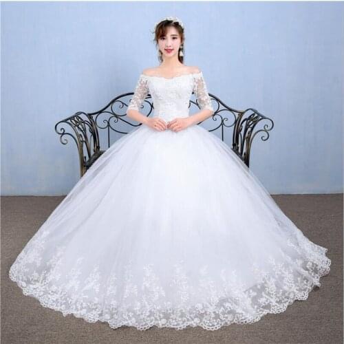 Lace Half Sleeve Boat Neck Wedding Dress Fashion Embroidery Lace Up Plus Size Custom Made Wedding Gown vestido de Casamento