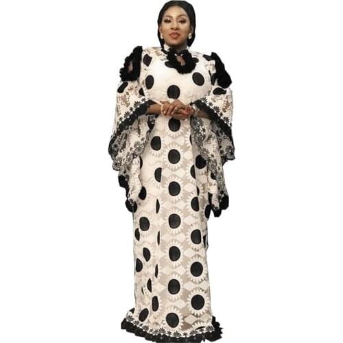 Lace African Dresses for Women Boubou Robe Femme African Dress Dashiki Embroidered Flower Kaftan Dress Africa Plus Size Clothing