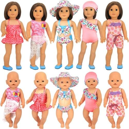 Sunflowers Swimsuit for 18 inch Doll Clothes & 43cm Baby Reborn Dolls, Generation Girls Toys Doll Accessories Beach Bikini