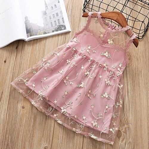 Girls Summer Dress Toddler Girls Sleeveless Sweet Princess Dress Flower Embroidery Mesh Cute Kids Baby Dresses Children Clothes