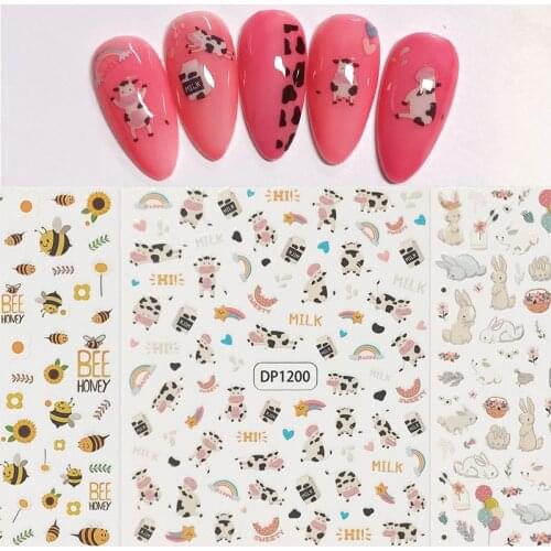 Summer 3D Nail Art Sticker Adhesive Transfer Decals Slider Animal Plant Design For Nail Art Decoration Accessories Manicuring