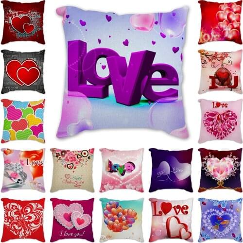 Linen Cushion Cover Valentines Day Love Heart Pillow Cover for Home Chair Sofa Decorative Lovers Pillowcases Best Gift 45*45cm