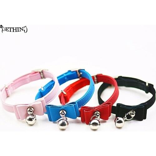 Cute Small Dog Collar Pet Collar With Bell Puppy Cat Collar Soft Pu Leather Adjustable Size Small Dog Collar