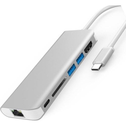 6 in 1SD TF Multiport USB Hub type c hub with 4K@30Hz Wireless USB Hub USB3.0 Power Supply Ethernet Network Card Reader