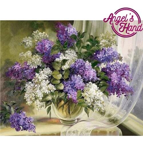 Mosaic pattern beaded embroidery purple and white lilac flower vase full 5d drill diamond painting decoration rhinestone picture