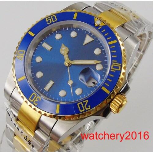New 40mm Bliger blue dial luminous blue ceramic bezel sapphire glass Automatic movement Mens business Watch