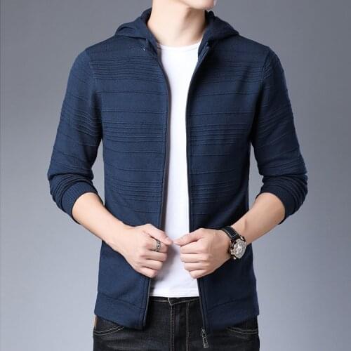 Mens Cardigan Sweater Thin Casual Autumn And Winter Long Fashion Sweater Coat With Hood