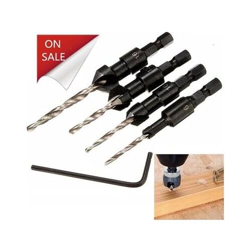 4Pcs Wood Woodworking 5 Flute HSS Countersink Drill Bit Set Carpentry Tool 6-12