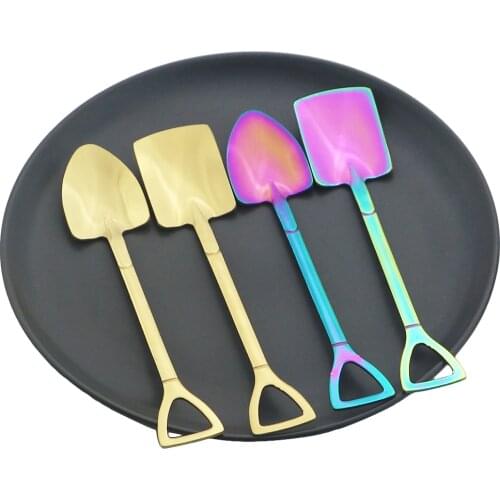 Stainless Steel Shovel Spoon Cutlery Set Creative Teaspoon Gold Dessert Spoon Tableware Set Ice Cream Stirring Spoon Party Tool