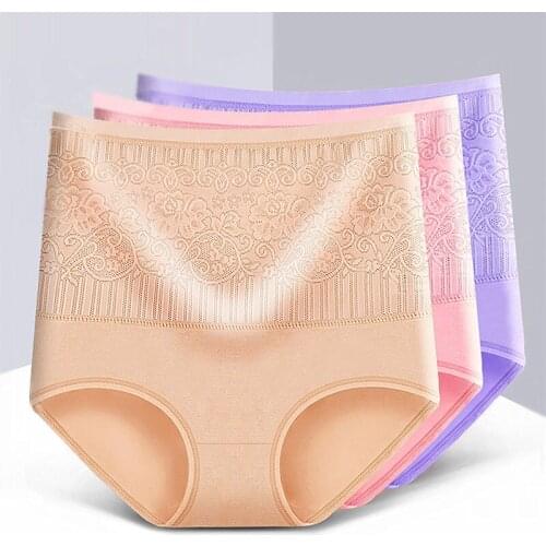 3 Pieces / Bag High Waist Jacquard Tummy Hip Without Trace Underwear Women Cotton High Waist Ladies Underwear