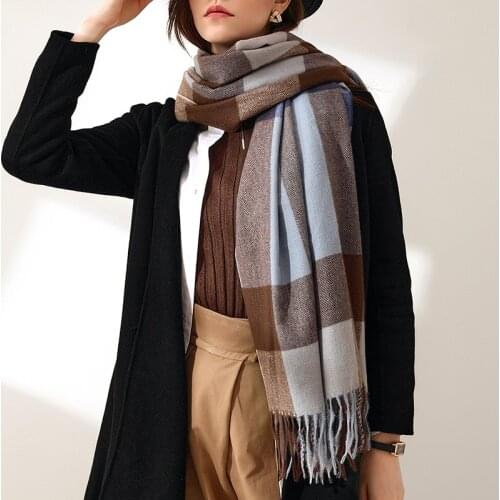 2021 Autumn/Winter Tassel Imitation Cashmere Scarf Female New Grid Printed Longer Scarf Shawl