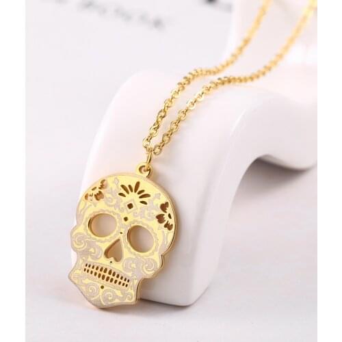 Titanium Steel Mexican Skeleton Gold Color Unisex Necklace Simple National Jewelry Best Gift for Family on Easter and Halloween