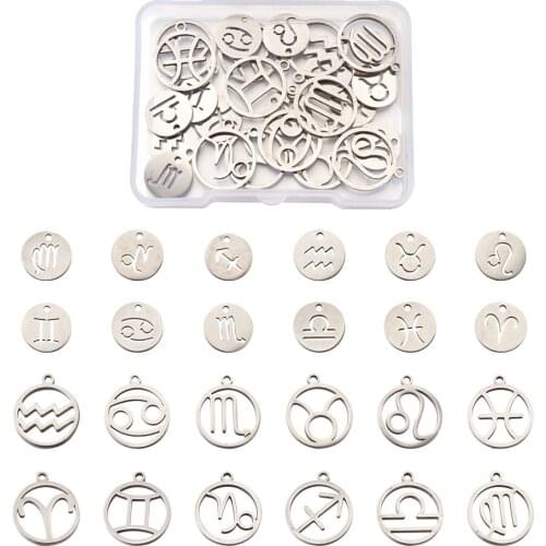 Pandahall 24pcs Stainless Steel Pendants 12 Constellations Zodiac Sign Charms for Diy Bracelet Necklace Jewelry Making Handmade