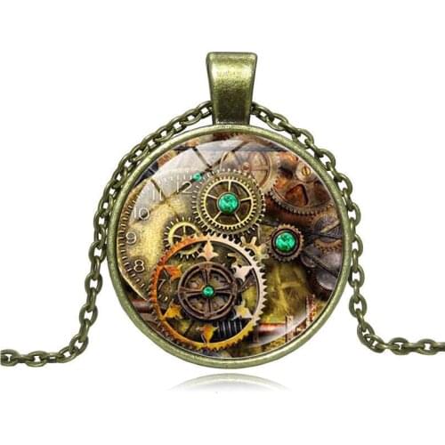 Punk Jewelry steampunk Gear Time Gem necklace Imitated Clock Glass Faced Pendant Necklace Retro Sweater Necklace Drop Shipping