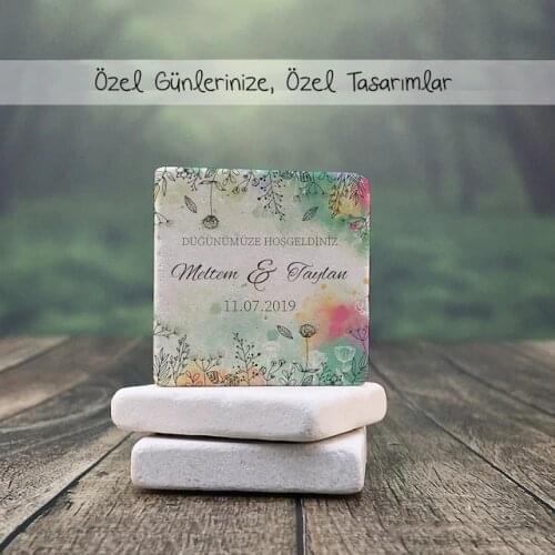 Personalized Natural Stone Magnet - 30 Pcs-Colorful Floral Design 362078020