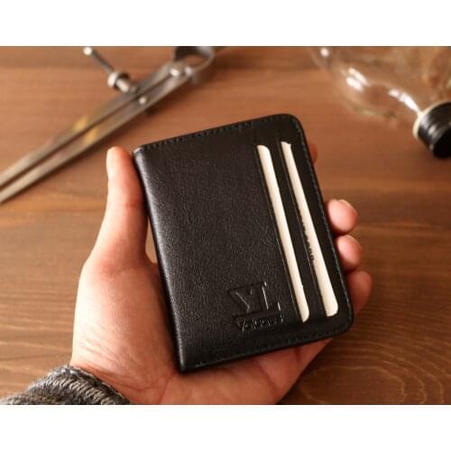 Valuaes Personalized Vertical Wallet Handmade Genuine Leather Patched 2021 Minimalist Card Holder Coins Holder Men Women Gift