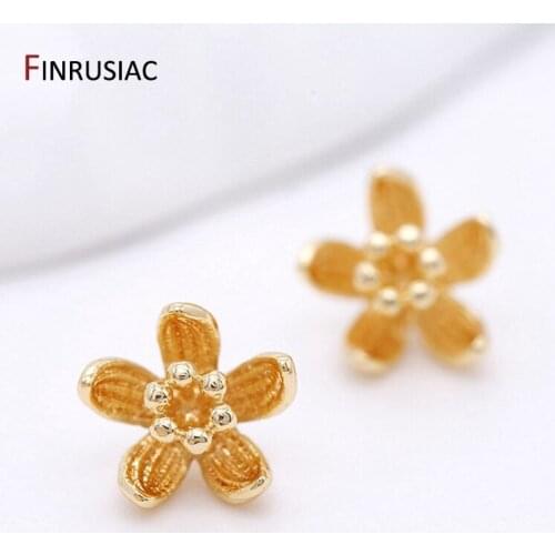 DIY Making Earring Charms 14k Gold Plated Copper Metal Small Flower Pendant Accessory For Jewellery Making