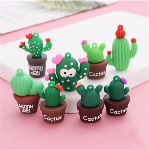 Julie Wang 6PCS Cartoon Cactus Charms Random Mixed Soft PVC Cactus Potted Plants Pendant Jewelry Making Accessory Decor