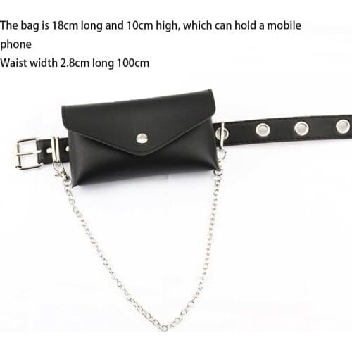 Fashion Punk Style Personalized Mini Chain Waist Bags For Women Fanny Packs For Cool Girl PU Leather Shoulder Crossbody Bag Belt
