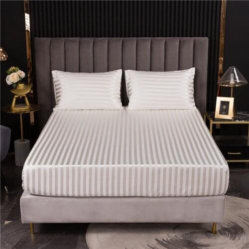 Fitted Sheet With Elastic Queen Size Polyester Satin Mattress Cover Jacquard Bed Sheets sabanas cama Single Bed(No Pillowcase)