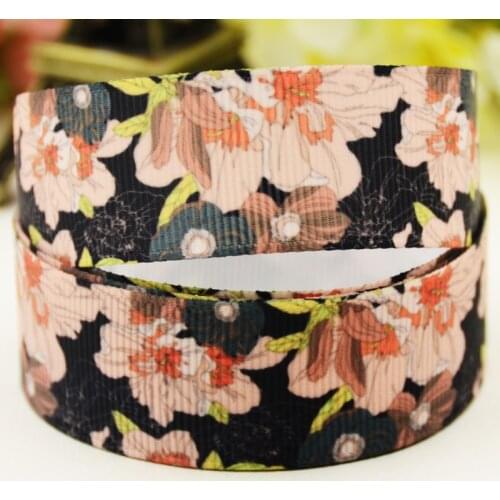 22mm 25mm 38mm 75mm Flower printed Grosgrain Ribbon party decoration 10 Yards X-04453