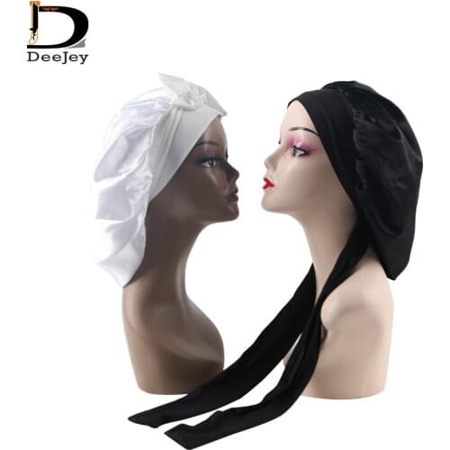 Luxury virigin hair extensions wigs cotton long wrap frontal band reversible double layer satin silk bonnet with edge control