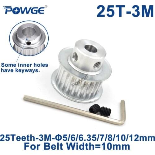 POWGE 25 Teeth HTD 3M Synchronous Pulley Bore 5/6/6.35/7/8/10/12mm for Width 10mm 3M timing belt HTD3M pulley Keyway 25T 25Teeth