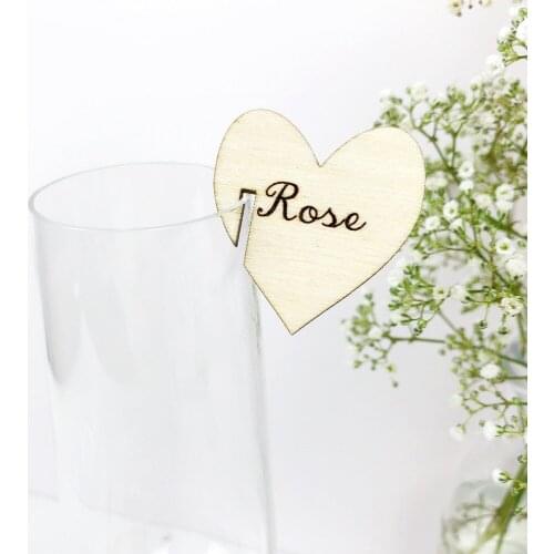 Wedding Place Name - Wedding Wine Charms - Wooden Place Setting - Name Place Setting - Wooden Heart - Rustic Wedding - Table Set