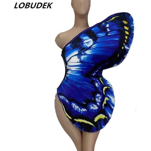 Blue Butterfly Wings Dance Costume Halloween Cosplay Costume Festival Rave Party Show Role-playing Stage Wear For Singer Dancer