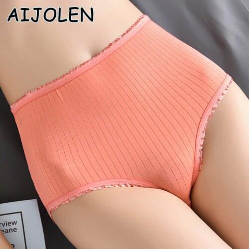 AIJOLEN Solid Color Underpants Vertical Lines Milk Silk Underwear High-waist Abdomen Ladies Briefs Large Size Buttock Underwear