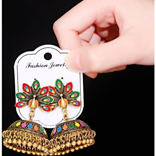 Vintage Antique Indian Bollywood Peacock Carved Jhumka Jhumki Earrings Women Boho Ethnic Gold Bells Earring Jewelry 2021 Gift