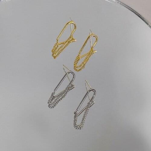 VSnow Minimalist U Shape Paper Clip Dangle Earring for Women Hiphop Long Tassel Metal Hollow Chain Earring Jewellery Pendientes