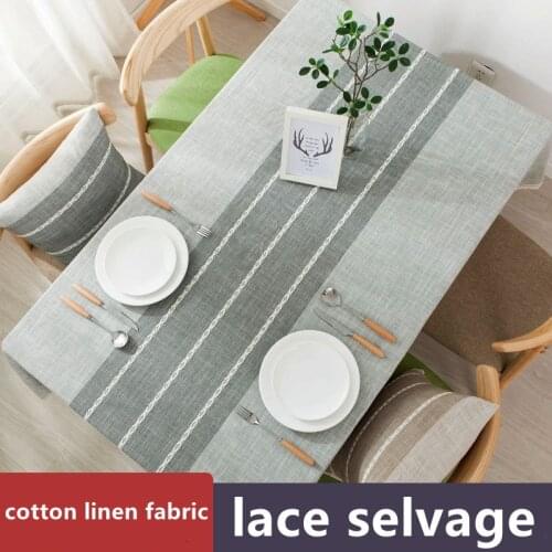 High quality plain cotton Linen Table cloth lace selvage embroider Thick Rectangular hotel Wedding Dining Table Cloth Cover