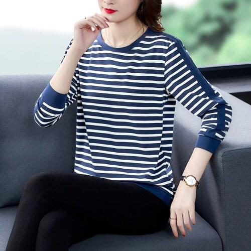 WWENN Long Sleeve T Shirt Women 2021 Cotton Striped Splicing T-Shirt Top Korean Woman Clothes Plus Size Tshirt Tee Shirt Femme