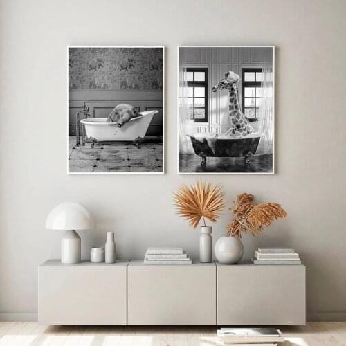 Animal Funny Toilet Black and White Canvas Painting Wall Art Nordic Posters and Prints Wall Pictures for Living Room Decoration