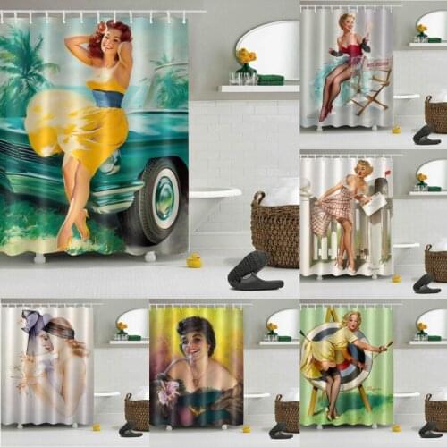 America Cartoon Sexy Girl Printed Bath Shower Curtains Waterproof Polyester Fabric Retro Bathroom Curtain With Hooks Accessories